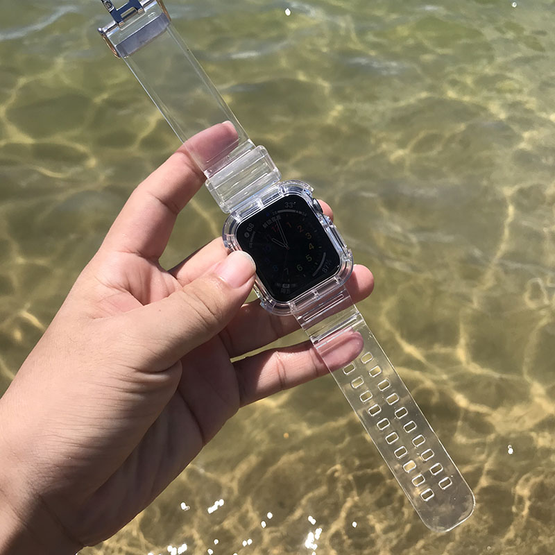 适用苹果手表10ultra2透明表带iWatch9876一体冰川防摔保护套运动