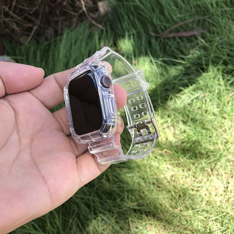 适用苹果手表10ultra2透明表带iWatch9876一体冰川防摔保护套运动