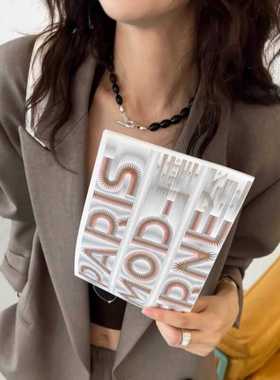 法式小众设计椭圆黑玛瑙串珠项链OT扣复古黑色渐变珠锁骨链项链