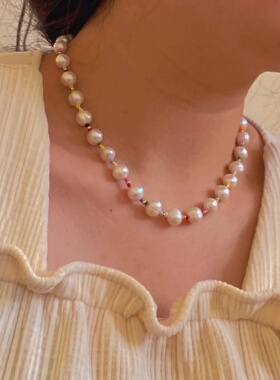 淡水巴洛克珍珠OT扣彩色串珠