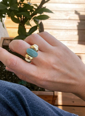 法国复古时髦度假感天河石色戒指