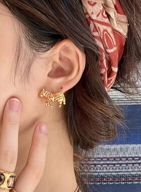 山丘小斑马耳钉小众设计复古民族风珐琅斑马开口戒指