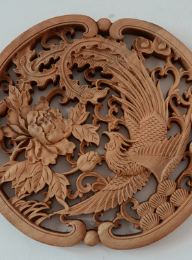 小挂件仿古圆形镂空东阳木雕