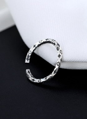 新款S925银复古做旧四叶草戒指女