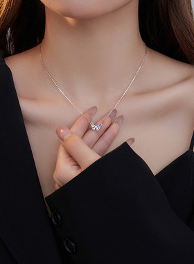 新款S925银彩钻森系蝴蝶吊坠项链