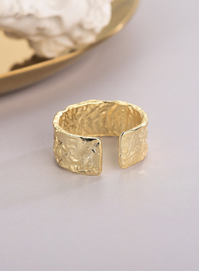 新款925纯银不规则戒指女凹凸褶