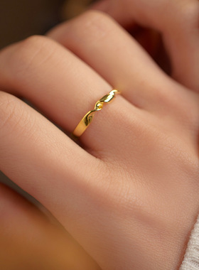 新款S925银日系几何纽带戒指女不