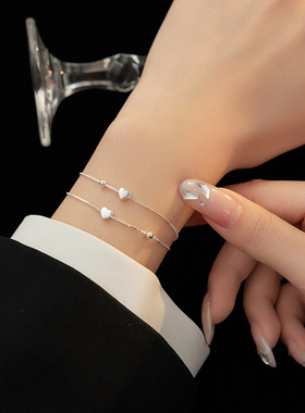 s925纯银日韩风圆珠双层爱心手链