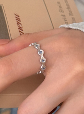 新款S925银拉丝蓝钻星芒戒指开口