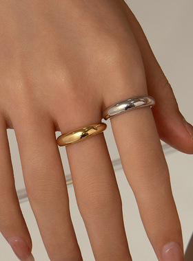 新款S925银极简光面圆弧戒指冷淡