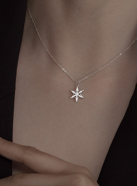 新款S925银简约镶钻六芒星吊坠项
