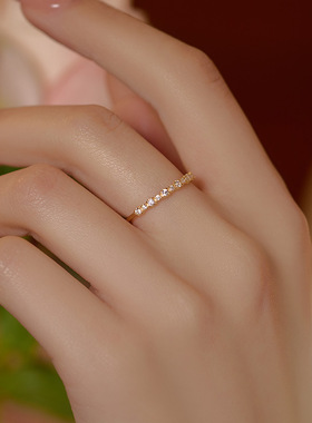 新款S925银超精致排钻细圈戒指女