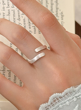 新款S925银小众拉丝几何戒指女in