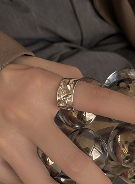 新款S925银宽版宽面锡箔纸戒指简