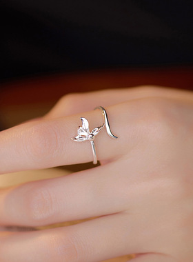 新款S925银夏季莺尾花戒指女爆款