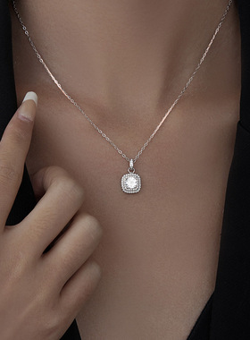 新款S925银高级感方糖满钻项链女