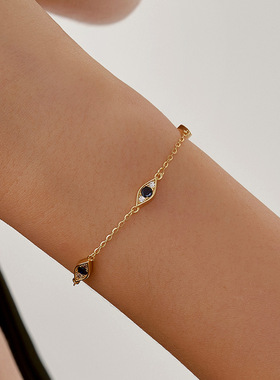 新款S925纯银欧美复古蓝色眼睛手