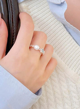 新款S925银天然珍珠蓝色滴釉小花