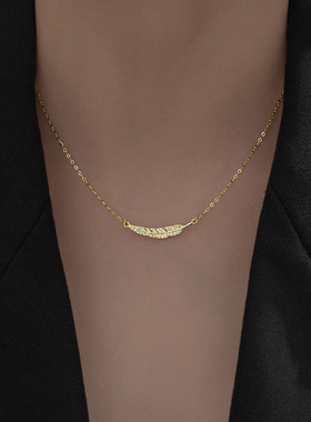 新款S925银轻奢羽毛项链女时髦小