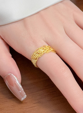 新款S925银轻奢多层编织蕾丝戒指