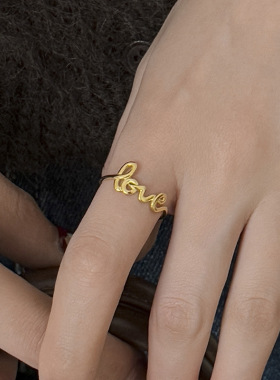 新款S925纯银跨境小众love字母戒