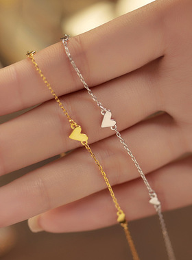 新款S925银简约日常爱心手链女清