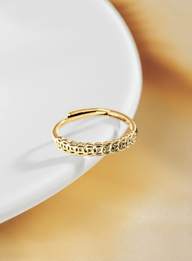 s925纯银复古戒指女招财聚财钱币