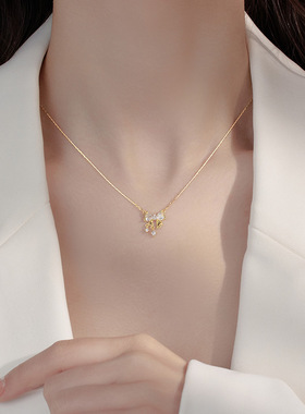 新款S925银蝴蝶结星星项链女甜美