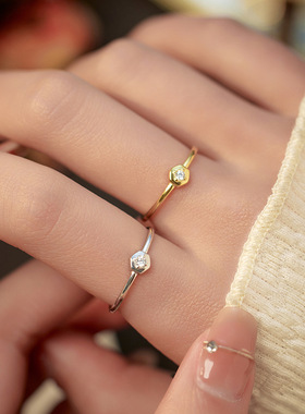 新款S925银几何镶钻戒指女简约精