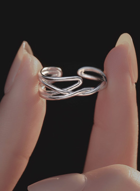 新款S925银时尚线条缠绕戒指女几
