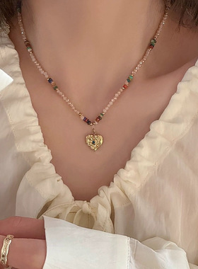 真金电镀不锈钢彩色淡水珍珠项链小清新个性choker锁骨链小众项饰