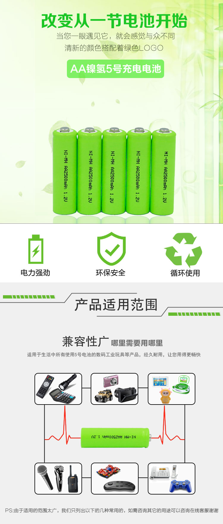 镍氢 通用5号充电电池Ni-MH AA2500mAh 1.2V玩具车麦克风充电电池 - 图0