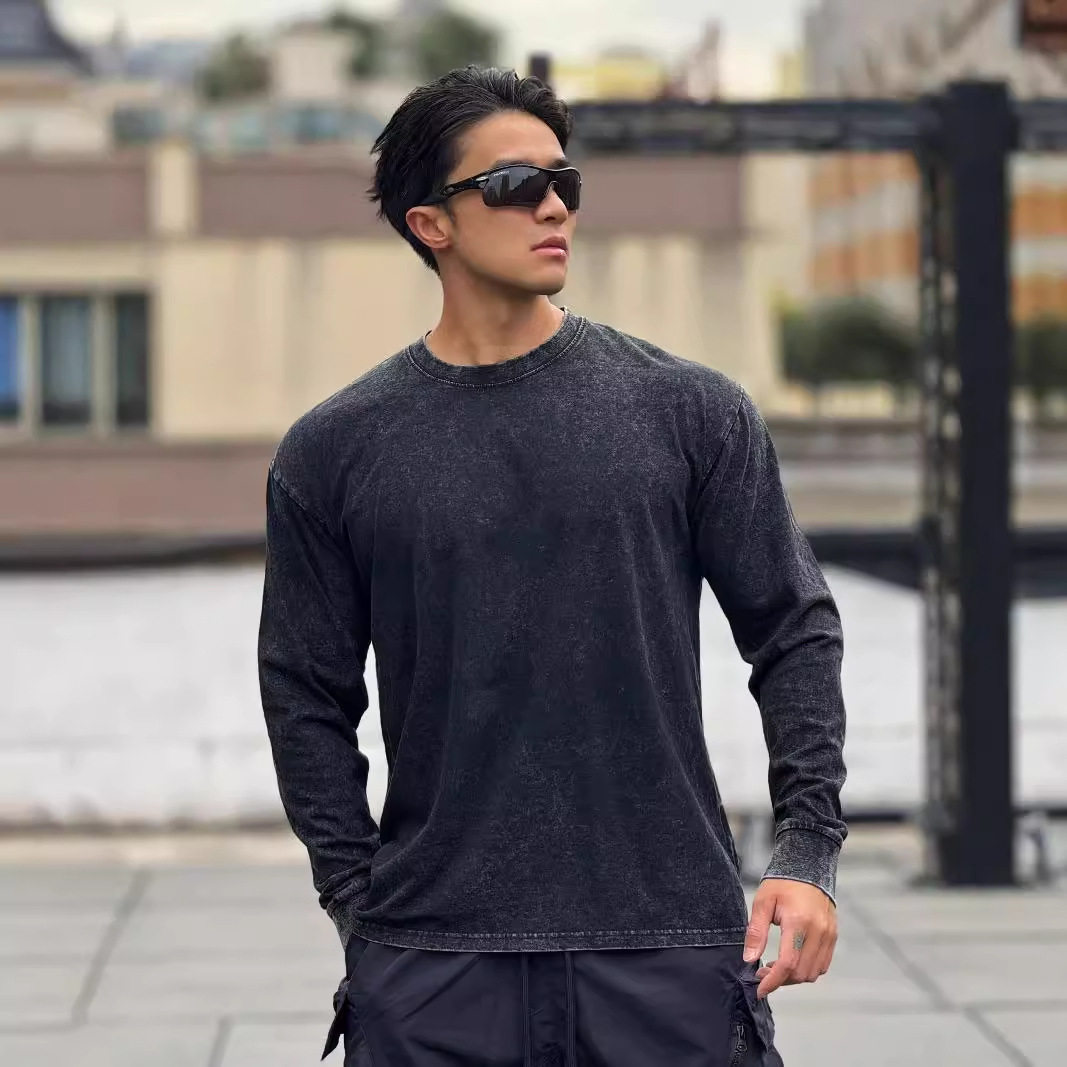 秋冬肌肉男士健身运动训练弹力透气宽肩显大水洗棉做旧长袖T恤,淘宝优惠券,粉丝福利购,淘宝优惠卷