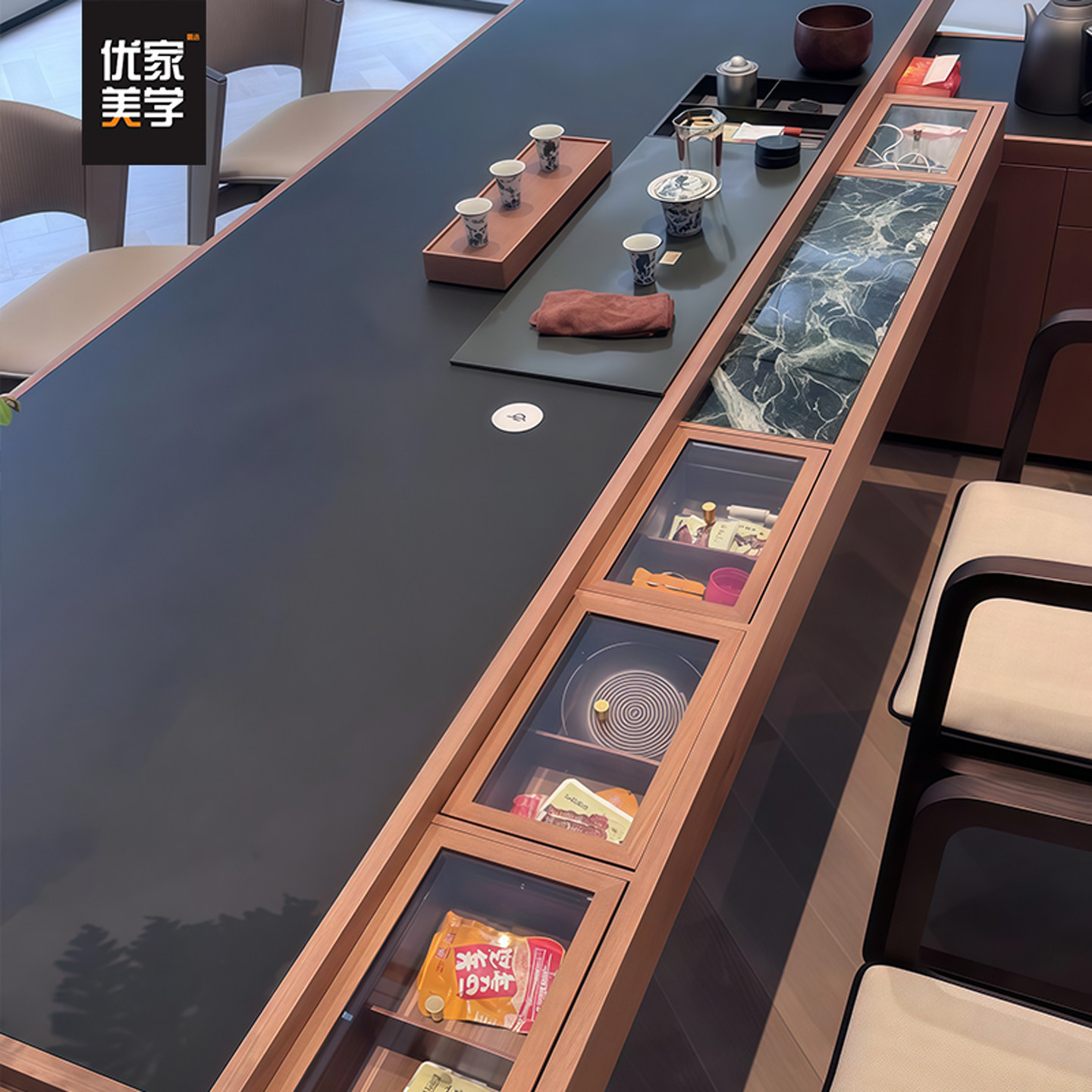 新中式茶桌北美黑胡桃木现代轻奢高端别墅客厅家用实木泡茶桌茶台,淘宝优惠券,粉丝福利购,淘宝优惠卷