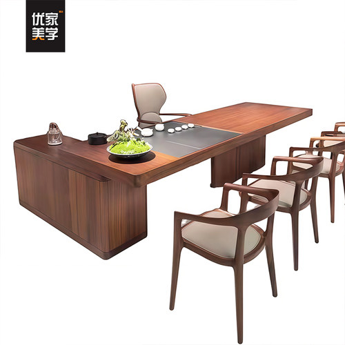 新中式实木茶桌椅组合禅意家具北美黑胡桃木办公室客厅家用泡茶桌 - 图3