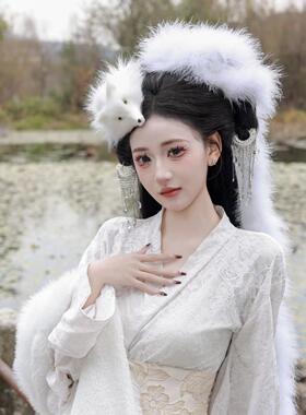 妲己古风头饰道具白色狐狸汉服画皮白狐影楼cos小唯狐妖发饰品