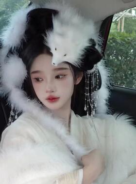 新款汉服头饰羽毛古风发饰森系超仙流苏古代毛毛发夹古装配饰品女