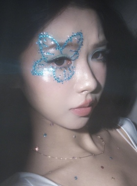ins爆款妆容蓝色闪钻亮片蝴蝶眼罩化妆舞会面具cosplay氛围感贴饰