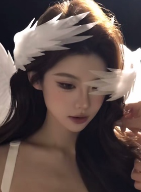 万圣节发夹白色翅膀头饰天使妆容新娘拍照道具高级感氛围感发饰