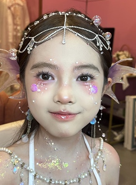 六一儿童节头饰女生表演发饰小美人鱼耳饰鲛人异域风情额饰眉心坠
