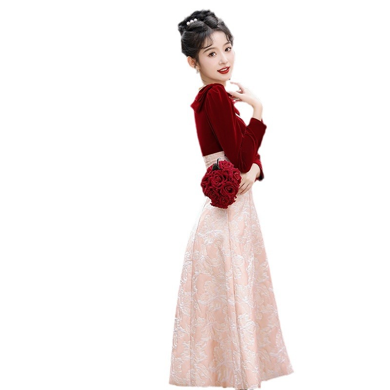 红色敬酒服新娘小个子订婚礼服连衣裙回门便装2025新款高级秋冬季 - 图3