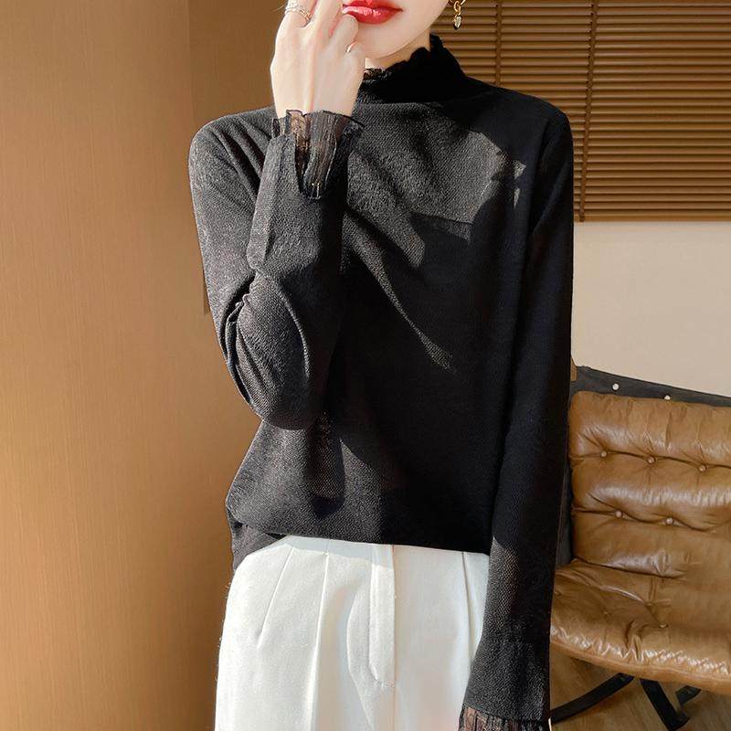 2025秋冬新款优雅木耳蕾丝边针织打底衫女减龄气质半高领显瘦毛衣,淘宝优惠券,粉丝福利购,淘宝优惠卷