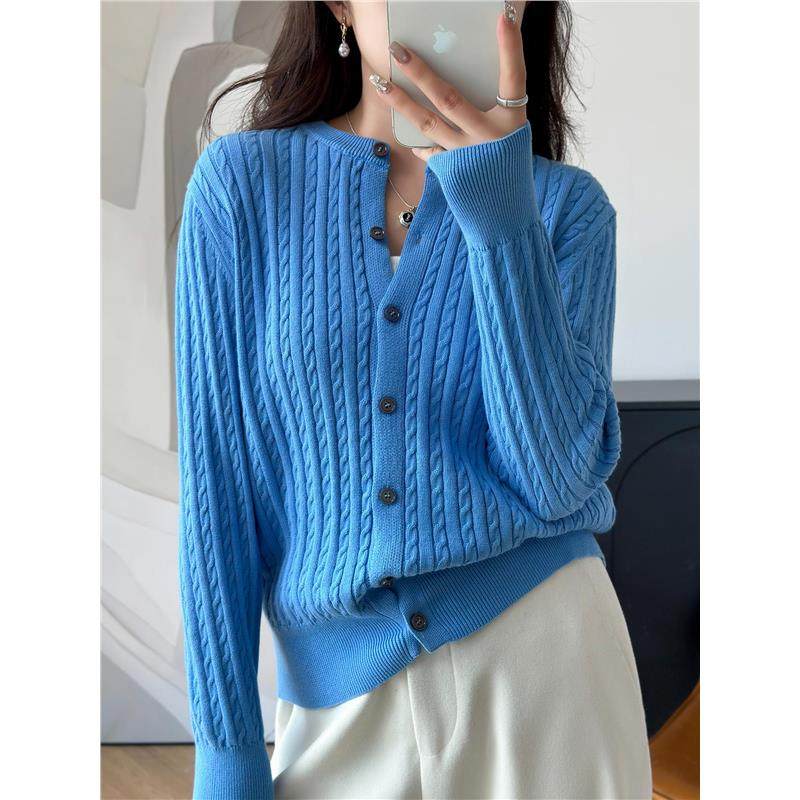 法式复古麻花100纯棉线针织开衫女短外套毛衣2025新外搭miu系上衣,淘宝优惠券,粉丝福利购,淘宝优惠卷