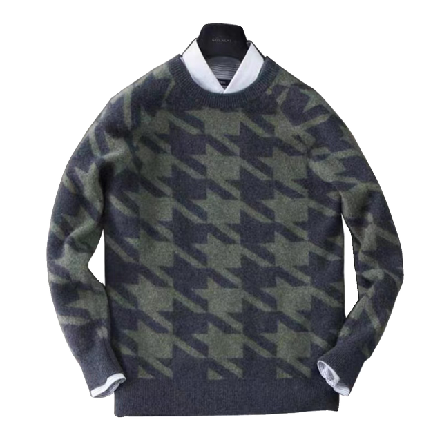 Autumn and winter cardigan men's round neck large size low neck