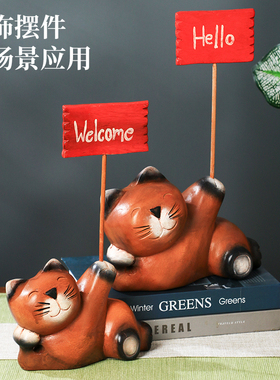 泰国进口实木木雕招财猫摆件