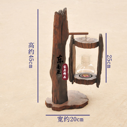 泰国乡村木制烛台摆件 木质玻璃罩做旧复古个性风灯防风蜡烛台 - 图0