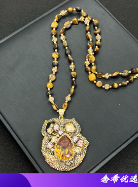 新品宫廷风树叶镶钻吊坠苏丹石镶