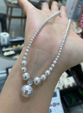 法式闪钻小米珠珍珠吊坠项链女2