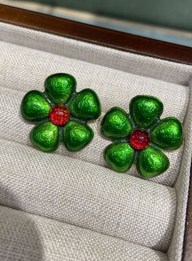 无铜铜镀真金珐琅彩绿色大项链