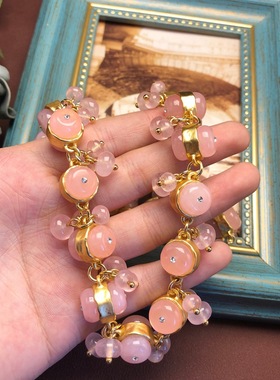 气质百搭双面粉晶镶嵌流苏吊坠短